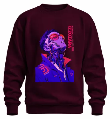 Obrázok produktu pre Tričko s dlhým rukávom, cyberpunkový štýl, Japonsko, rok 2000, futuristický dizajn, farba: bordová, veľkosť: XL