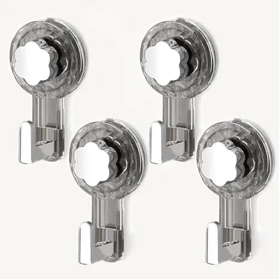 Produktbild von Handtuchhalter mit Saugnäpfen, kein Bohren erforderlich, extra starke Saugnäpfe, 62 mm Saugnäpfe mit Haken, Badezimmer-Saugnäpfe für Bad, Küche und Tür (transparent grau + silber, 11,2 * 6,2 * 4,3 cm * 4)