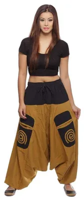 Produktbild von Haremshose Pumphose Aladinhose Pluderhose Yoga Goa Sarouel Baggy Aladin Freizeithose Simandra Damen : braun L/XL Farbe: Braun Größe: L/XL