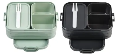 Produktbild von Mepal Bento Brotdose Midi Take A Break Mixed - mit Bento Box - Für 2 Sandwiches oder 4 Brotscheiben - Lunchbox für kleine Snacks & Reste - Erwachsene Essenbox mit Fächern - Nordic Sage & Nordic Black