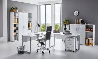 Produktbild von Büromöbel-Set TABOR PRO 5 in weiß / weiß Hochglanz, Arbeitszimmer Komplett-Set