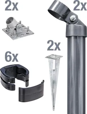 Zdjęcie produktu dla Alberts 602550 Zestaw narożników ogrodzeniowych do siatki zgrzewanej Fix-Clip Pro®, cynk-fosforanowany antracyt-metalik, gniazdo wbijane, wysokość ogrodzenia 810 mm