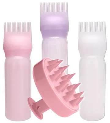 Productafbeelding van Haarolie applicatorset, 3 stuks applicatorflessen met tandenkam en maatschaal, 1 hoofdhuidmassageborstel voor haarkleuring