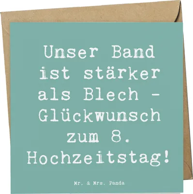 Produktbild von Mr. & Mrs. Panda Klappkarte Spruch 8. Hochzeitstag Blechhochzeit - Meeresbrise - Geschenk, Geschenke, faltkarte, 8 Jahre Ehe, Glückwunsch zum, Grußkarte, personalisierte