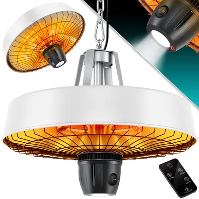 Produktbild von KESSER® Deckenheizstrahler Heizpilz Infrarot-Heizstrahler 2500W Terrassenstrahler mit Fernbedienung Quarzstrahler | LED Licht | Decke | Infrarotstrahler | mit Kette + Karabinerhaken Carbon-Heizelement