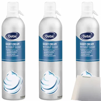 Produktbild von Gastro Sprühsahne ungesüßt 35% von Debic 3er Pack (3x700ml Flasche, blau) + usy Block