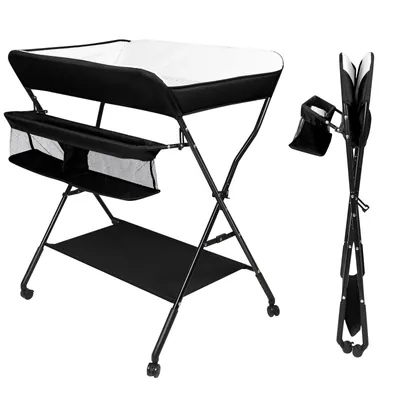 Image de Table à langer Mobile Table à langer pliable avec panier de rangement Hauteur réglable Noir