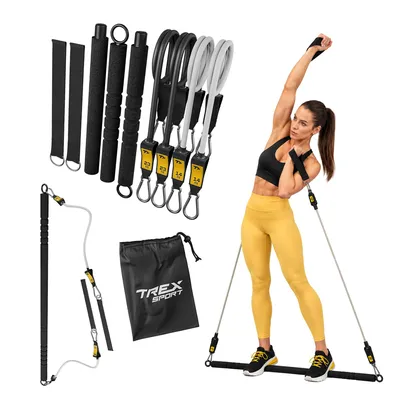 Produktbild von TREX SPORT 8-teiliges Widerstandsbänder Set mit Pilatesstange TX-023TS | 14–37 kg Widerstand | Fitnesszubehör für Zuhause, Yoga & Ganzkörpertraining
