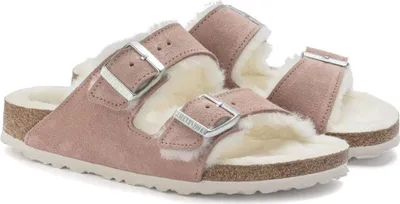 Zdjęcie produktu dla Klapki ocieplane Birkenstock Arizona Suede Leather Shearling Pink Clay LAF wąskie narrow (1023258)