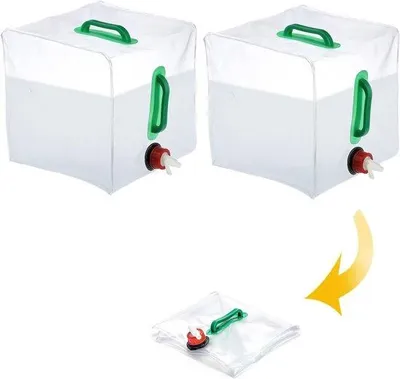 Immagine prodotto di Contenitore pieghevole per l'acqua da campeggio - Confezione da 2 da 20 litri - Contenitore pieghevole per l'acqua con tubo - Contenitore per l'acqua da campeggio - Ideale per il campeggio e le escursioni