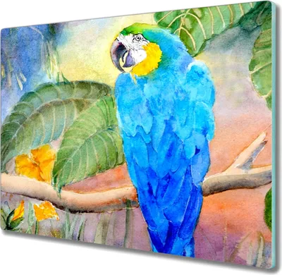 Produktbild von Coloray Hackbrett Herdabdeckplatte 60x52 cm Küchenbrett Kochplattenabdeckung Schneidebrett - Blätter Haustier Papagei