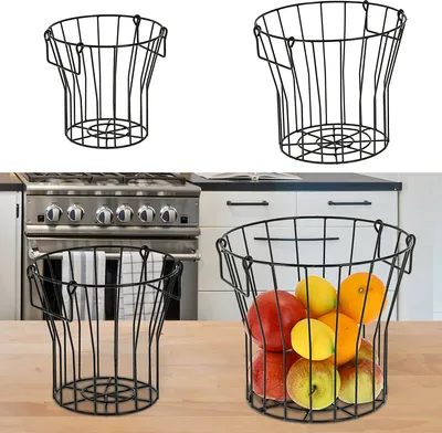 Produktbild von Metallkorb 2er Set schwarz Drahtkorb Obstkorb Drahtgestell Korb-Set mit Henkel