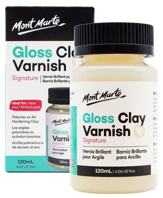 Produktbild von Mont Marte Glanzlack für Modelliermasse – 120ml – Firnis für Polymer Clay und lufthärtenden Ton – Farbloser Varnish mit schimmerndem Effekt für Töpferei