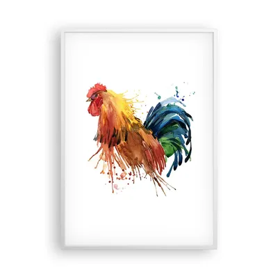 Produktbild von Gerahmtes Poster - Weißer Rahmen - Hahn Ilustration Tier Farben - 70x100 cm - Wand Bild - Wanddeko - Wandbilder - Wandposter - Bilderrahmen - Bilder - Kunstdruck - Wandbild - P2WPA70x100-2842