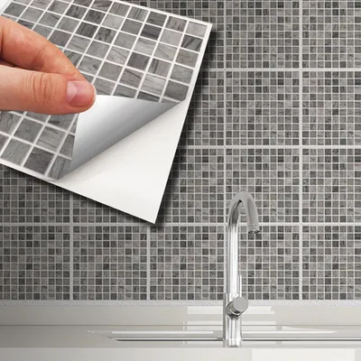 Produktbild von WALPLUS 24 PCS Badezimmer Fliesenaufkleber 15x15cm Backsplash Küche Selbstklebende Mosaikfliesen Hitzebeständig Picasso Grau Marmor Mosaik Wandfliesen Aufkleber Fliesenfolie Aufkleber