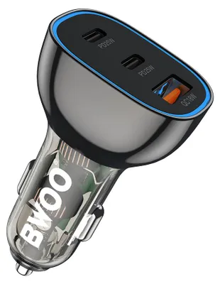 Produktbild von Bwoo, 25W USB-C + 18W USB Auto Ladegerät Schnellladung mit LED, Schwarz transparent