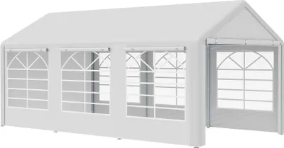 Image de Tonnelle de jardin 3 x 6 m tente de ršŠception avec 4 parois 3 fenšºtres de chaque c?tšŠ barnum pour fšºte mariage blanc
