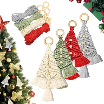 Produktbild von Makramee Weihnachtsbaum DIY Set mit Holzperlen und Anleitung