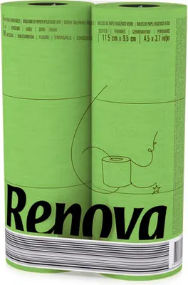 Zdjęcie produktu dla 6 rolek zielonego papieru toaletowego Renova w foliowym opakowaniu - ZIELONY