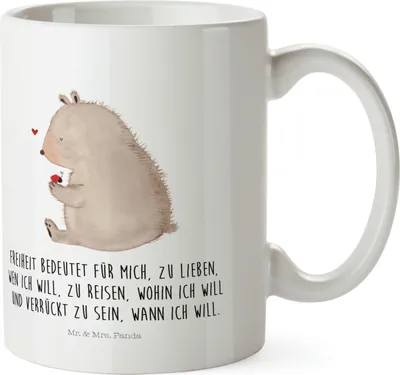Produktbild von Mr. & Mrs. Panda Pott Bär Marienkäfer - Weiß - Geschenk, Freiheit, Teddy, Plastikbecher, Mehrwegbecher, Motivation, Das Leben Ist schön, Kinderbecher, Haferl, Kindertasse