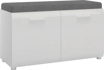 Produktbild von Schuhbank >MERANO < 2 Türen, 2 Böden, Kissen, Alpinweiß / Weiß Hochglanz - 96x56x39 BxHxT