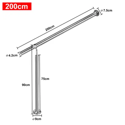 Obrázok produktu pre Zábradlie z nehrdzavejúcej ocele 200x90cm zábradlie na schody vonkajšie-vnútorné zábradlie na schody zábradlie na stenu 180° nastaviteľné zábradlie na stenu s montážnym materiálom CEEDIR