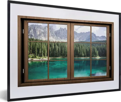 Produktbild von MuchoWow® MuchoWow® Gerahmtes Poster Aussicht - Baum - See 60x40 cm - Poster mit zchwarzem Bilderrahmen - Schlafzimmer - Plakat in Rahmen - Drucken