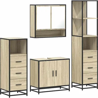 Image de vidaXL Ensemble de meubles de salle de bain 4 pièces en bois composite chêne Sonoma