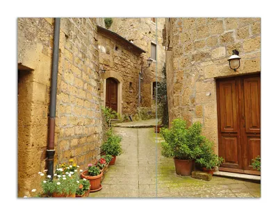 Produktbild von Wallario Herdabdeckplatte aus Glas, Größe 70 x 52 cm 2-teilig, Motiv Weg durch die Altstadt - Toskana in Italien
