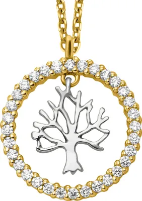 Produktbild von Julie Julsen Anhänger mit Kette 925/- Sterling Silber rhodiniert/vergoldet Lebensbaum Zirkonia