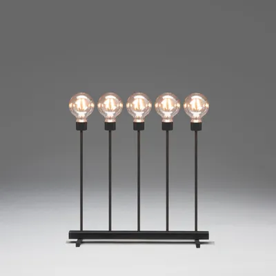 Produktbild von Konstsmide - LED Metallleuchter, schwarz, mit Dimmer, wechselbare Leuchtmittel , mit an/aus Schalter, 5 runde Globes, 10 bernsteinfarbene Dioden, 24V Innentrafo, 3,5W, schwarzes Kabel