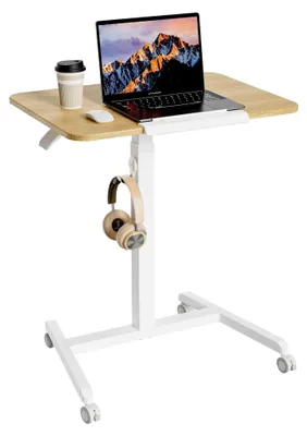 Produktbild von Höhenverstellbarer Beistelltisch mit Rollen, Mobiler Schreibtisch für Sofa und Bett, Neigbare Tischplatte (65 cm)
