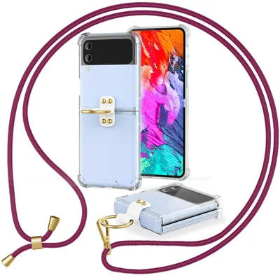 Obrázok produktu pre Puzdro cez rameno pre Samsung Galaxy Z Flip4 Priehľadné ochranné puzdro s popruhom a krúžkom na kábel červené