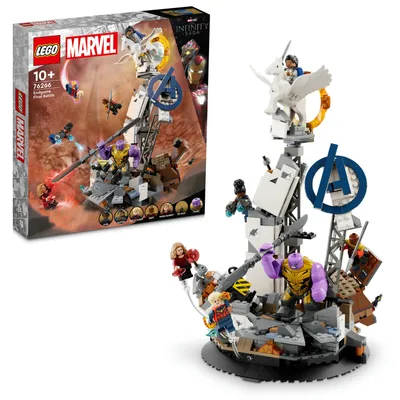 Produktbild von LEGO 76266 Marvel Koniec gry – ostateczna bitwa, scena z Sagi Nieskończoności z minifigurkami, m.in. Kapitan Marvel, Walkiria, Okoye, Shuri i Wanda oraz figurka Thanosa, zestaw kolekcjonerski, prezent