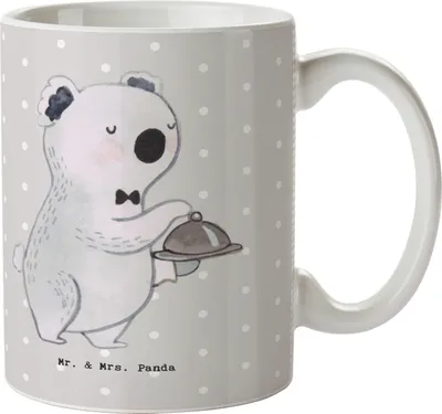 Produktbild von Mr. & Mrs. Panda Kaffeetasse Restaurantfachmann Herz - Grau Pastell - Geschenk, Becher, Trinkbecher, Keramiktasse, Tasse, Kaffeebecher