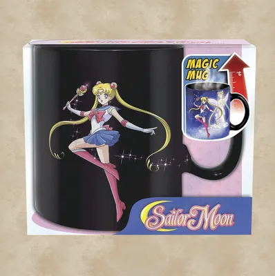 The image shows a Sailor Moon themed magic mug in its packaging.