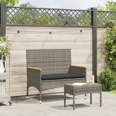 Produktbild von Möbel Gartenbank 2-Sitzer mit Kissen und Tisch Grau Poly Rattan - Gartenbänke &26513