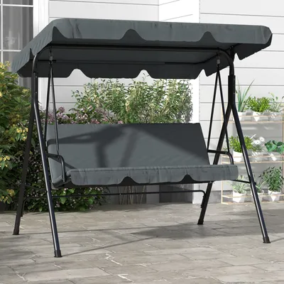 Produktbild von Hollywoodschaukel 3-Sitzer mit neigbarem Sonnendach, Gartenschaukel Stahlrahmen gepolstert, Grau | 172x110x153 cm | bis 200 kg | rutschfeste Füße