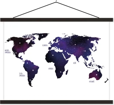 Produktbild von MuchoWow® Textilposter Weltkarte - Sternenhimmel - Violett 40x30 cm mit schwarzem Rahmen - Dekorationen