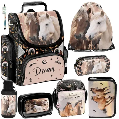 Image de Mega Set scolaire XXL – PFERDE : Ensemble de 8 pièces pour sacs à dos scolaires, pour garçons et filles, classes de 1 à 4