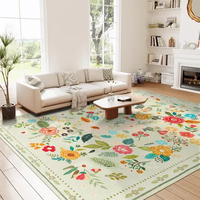 Image de Tapis vintage à fleurs pour salon et chambre d'enfant