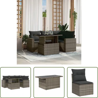 Produktbild von The Living Store 5-tlg. Garten-Sofagarnitur mit Kissen Grau Poly Rattan