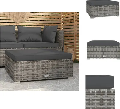 Produktbild von vidaXL Garten-Fußhocker mit Kissen Grau 70x70x30 cm Poly Rattan -  Gartensofaelemente