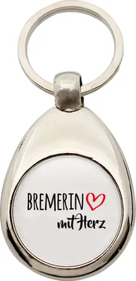 Produktbild von Huuraa Schlüsselanhänger Bremerin mit Herz Metall Schlüsselring Einkaufswagenchip Geschenkidee