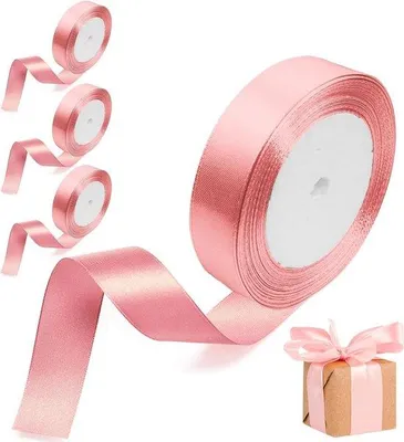 Image de Ruban de satin rose 25 mm x 92 m, lot de 4 rouleaux, emballage cadeau