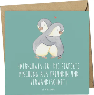 Produktbild von Mr. & Mrs. Panda Grußkarte Halbschwester Glück - Meeresbrise - Geschenk, herzerwärmende Sprüche, doppelkarte, anlasskarte, Klappkarte, persönliche Erinnerungen, Familie