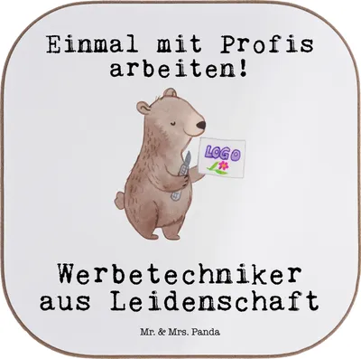 Produktbild von Mr. & Mrs. Panda Untersetzer für Gläser Werbetechniker Leidenschaft - Weiß - Geschenk, gläseruntersetzer, unterleger, Tischschoner, bieruntersetzer, Coaster