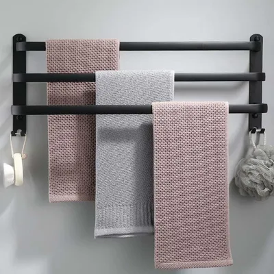 Productafbeelding van 60 cm handdoekrek. Geen boren nodig. Zwarte handdoekhouder, badkamerhanddoekrek, wandmontage, badkameraccessoireset. Handdoekrek voor de keuken, handdoekrek zonder boren