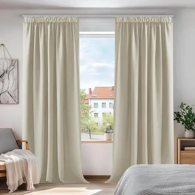 Productafbeelding van Famanu thermische gordijnen met vouwband - warmte-isolerend - 140x245 cm - crème - set van 2 stuks