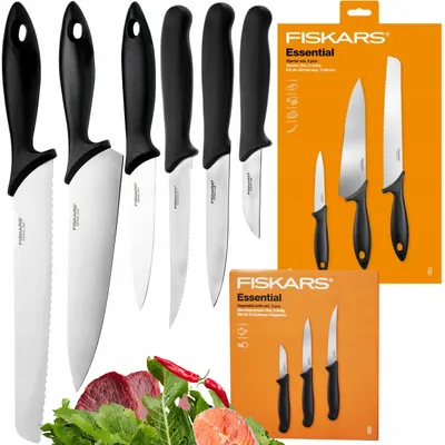 Produktbild von Messer-Set Fiskars Essential 6-teilig Edelstahl mit Box